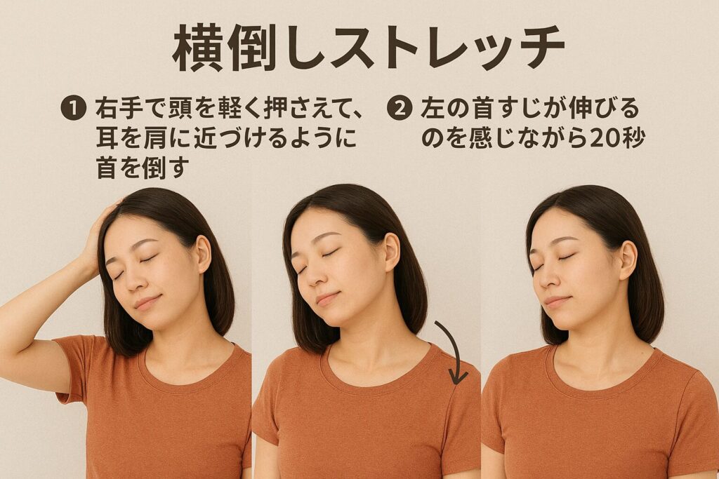 肩こり・頭・頸板状筋
横倒しストレッチ