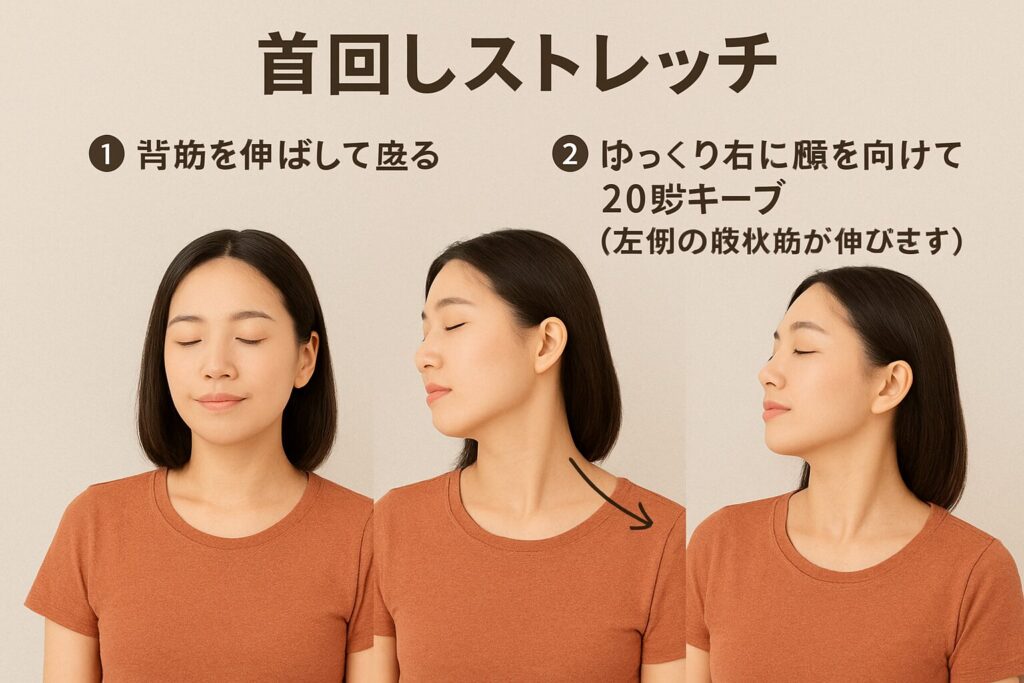 肩こり・頭・頸板状筋
首回しストレッチ