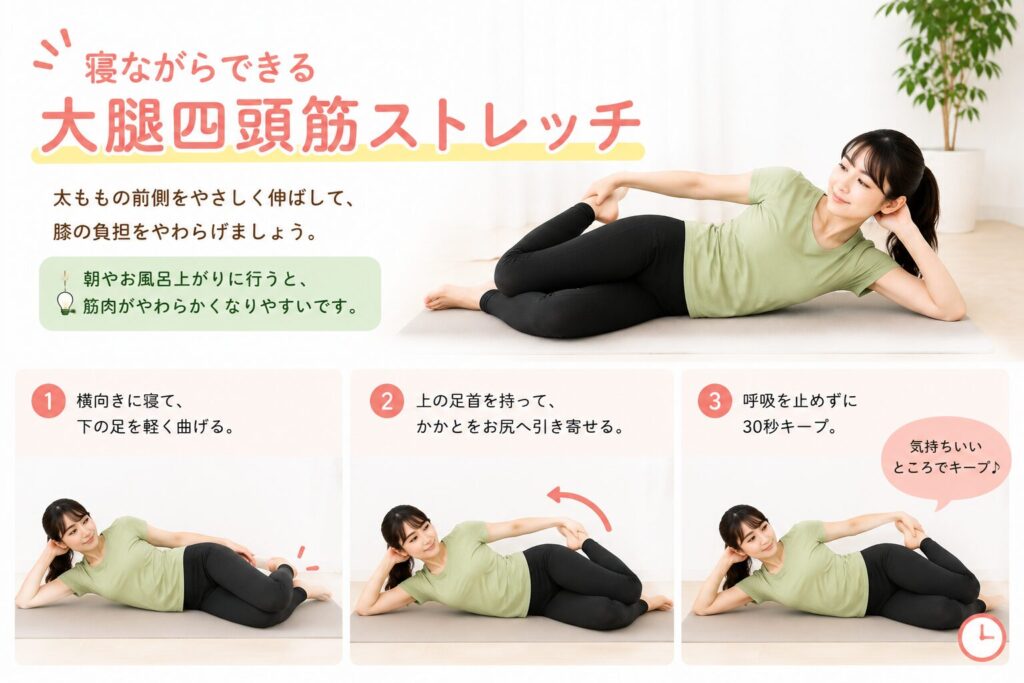 膝関節痛・大腿四頭筋・寝たままストレッチ